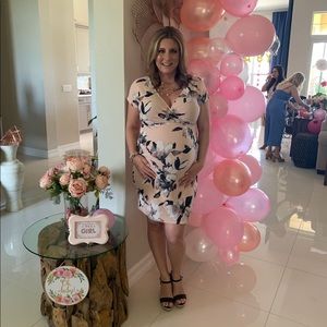 Pinkblush Beautiful Light pink floral V neck maternity dress